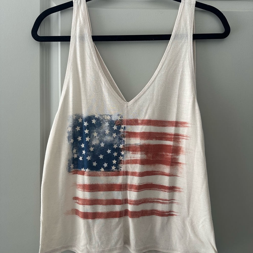 Women's Cream Tank Top with American Flag Design